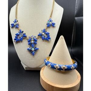 J Crew Cornflower Blue and AB Stone Necklace with Enameled Bangle